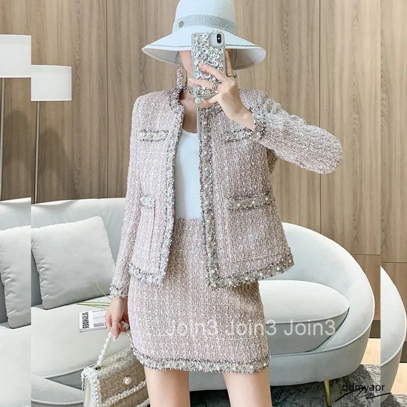 Elegant Tweed Set: Women's Woolen Coat ddmyApr Skirt Two-Piece Outfit For Autumn And Winter