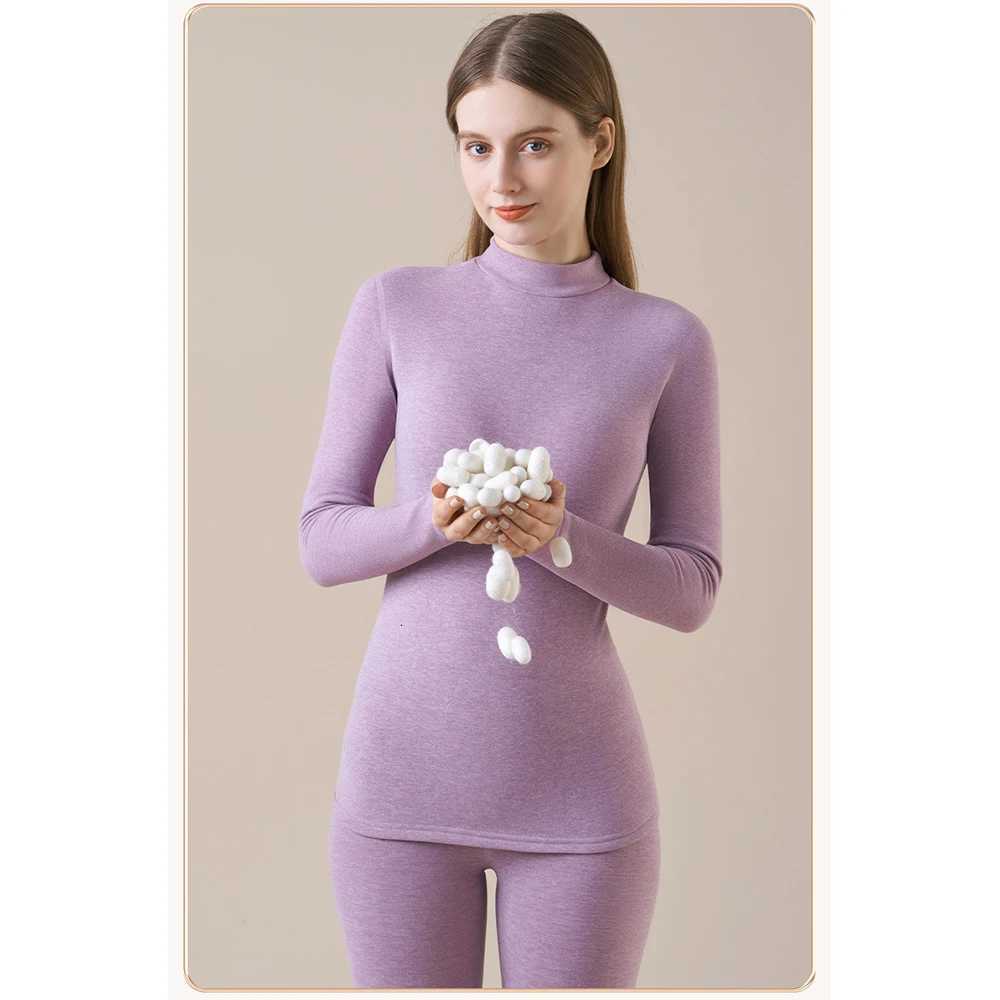 Womens Cashmere Silk Thermal Underwear Thermal Tops Warm Pants Thickened Solid color Half turtleneck Long Sleeve Winter Clothes T251018