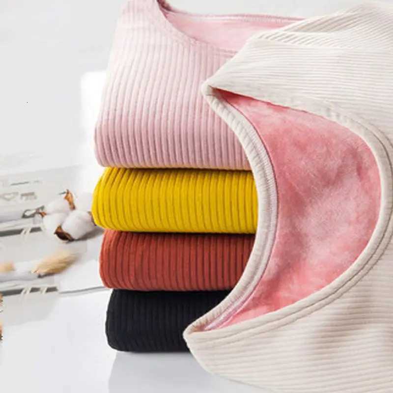 Winter Women Stripe Texture Thermal Top Casual Ocollar Single Layer Thicken Velvet Base Shirt Longsleeved Thermos Undershirt T251018
