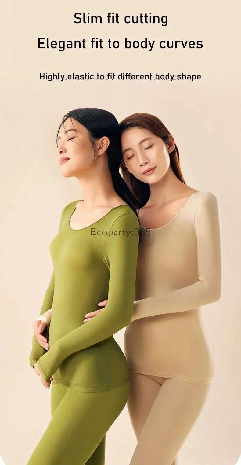 2pcs Set Women Thermal Underwear Long Sleeves Bottoming Shirt Pullover Elastic Casual Solid Winter Ladies Basic Thermal Suits T251018