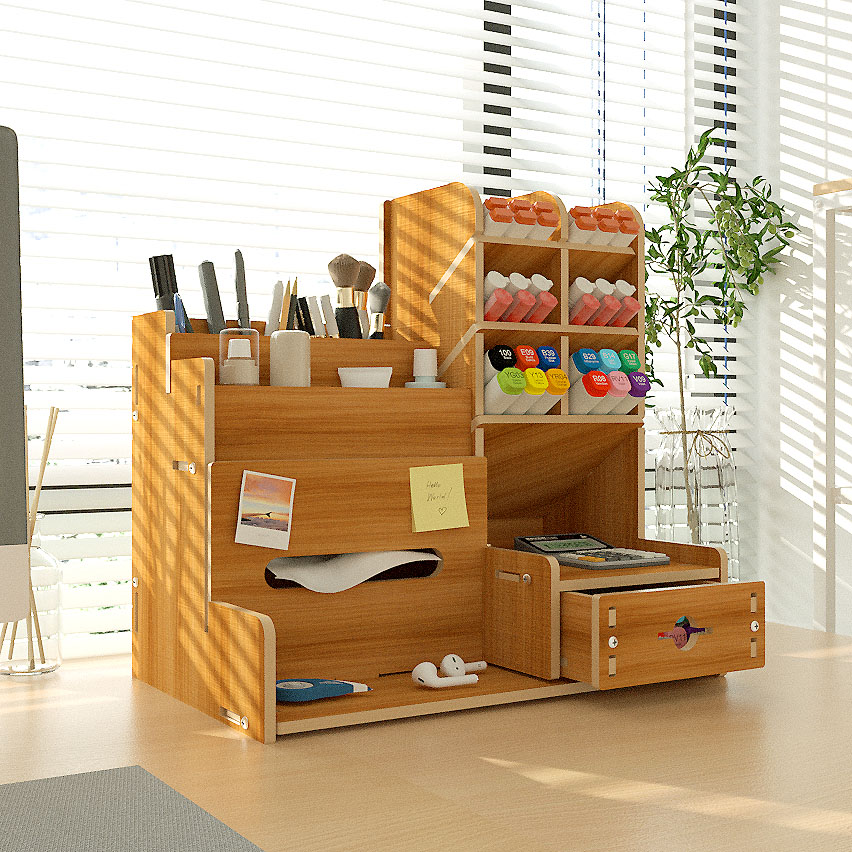 Space-Efficient Multi-Level Desktop Storage Unit - Stackable Drawer System for Office Organization