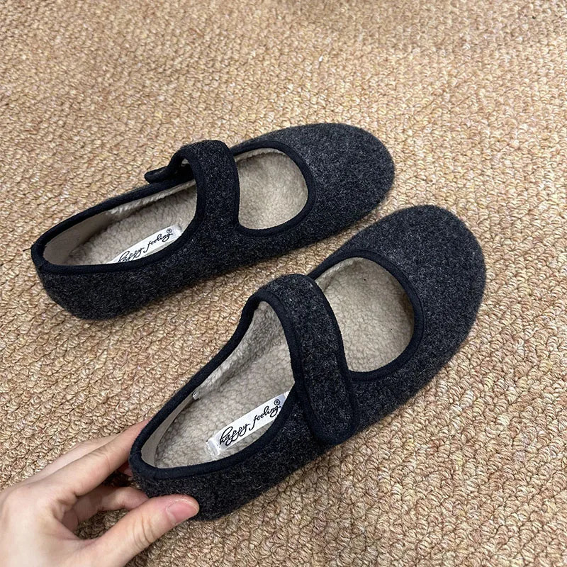 Fashion Furry Women Mary Janes Flats With Plush Shoes Female Hook Loop Footwear Round Toe Flats Fur Shoes For Ladies 251013