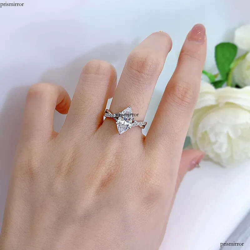 PANSYSEN 100% Sterling Sier Marquise Cut Simulated Moissanite Dia Wedding Engagement Ring Women Fine Jewelry Wholesale