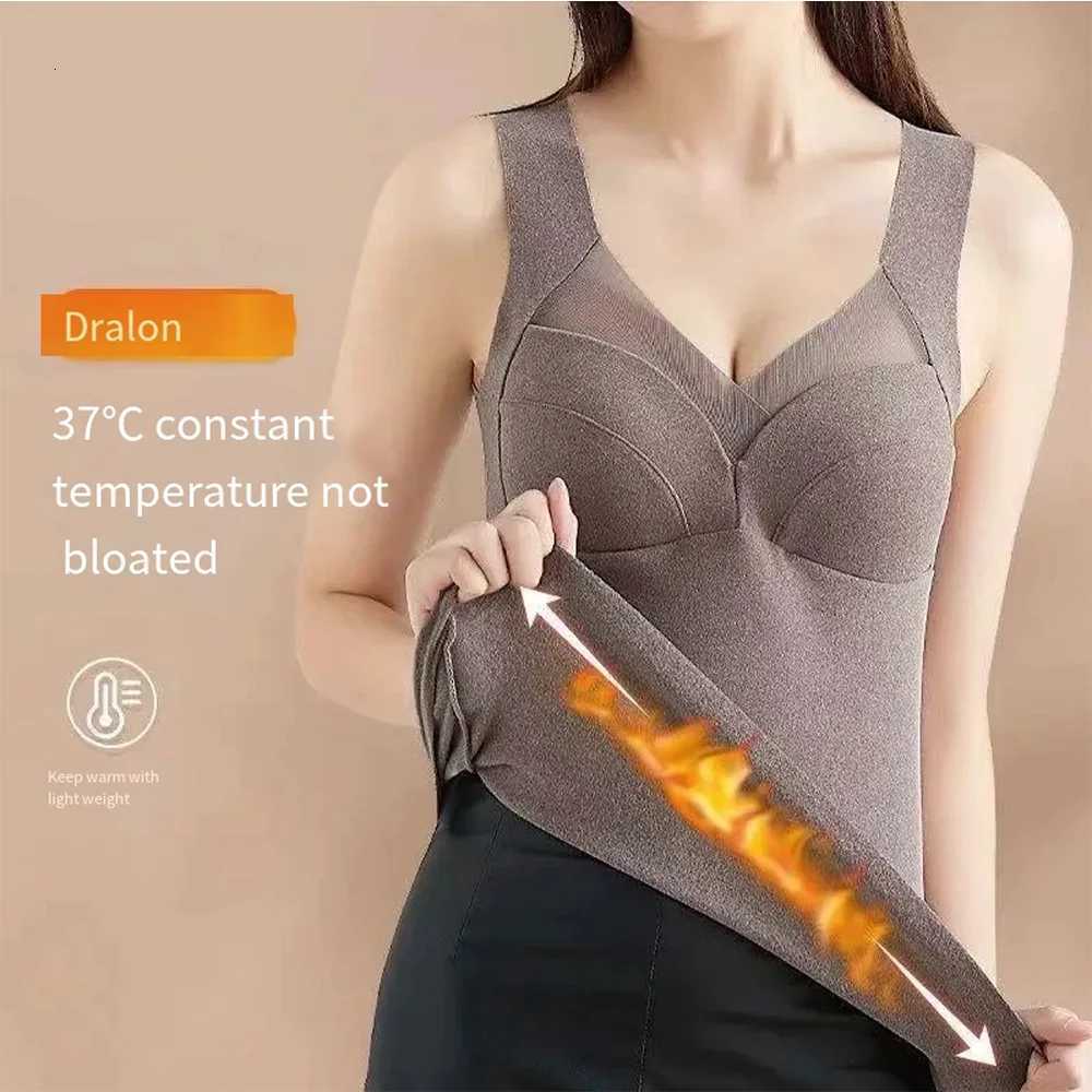 2pcs Autumn Winter Seamless German Velvet Thermal Vest For Women Fixed Integrated Chest Pad Bottoming Thermal Women Underwear T251018
