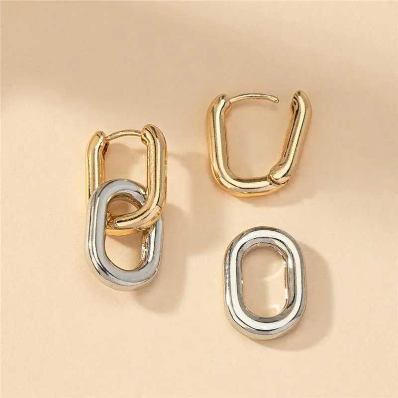Retro Double Loop Design Drop Earrings Gold Silver Color Geometric Round Earrings for Women Girls Punk Hip Hop Fashion Jewelry Y251018