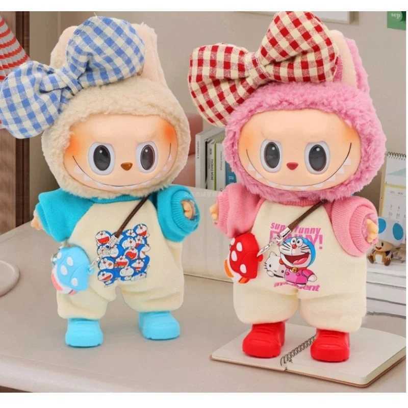 For 17cm Labubu Doll Clothes cute cartoon jumpsuit Doll Clothes sweet set Dolls Accessories grid bow Decoration Little ClothsT251018