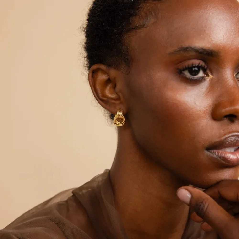 Uworld Mini Double Hoop Stud Earrings by Caitlyn Minimalist Multi Knot Hoop Earrings Classic Gold Color Jewelry Perfect Gift for Y251018