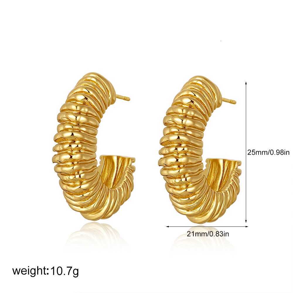 Stainless Steel Hoop Earrings Striped Pleated Texture 18K Gold PVD Plated C Shape Earrings Charm Fashion Wedding Party Jewelry Y251018