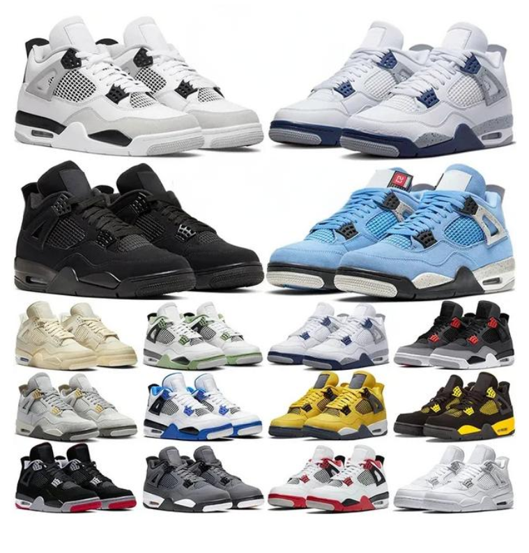 Designer 4 Basketball shoes Men Women 4s Sneakers Worn Blue Panda Military Black Cat 2025 Purple Thunder Cool Grey Bred Sports Mens Trainers Sneaker