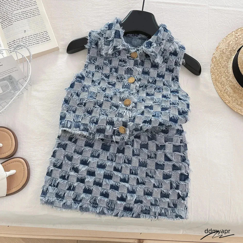 Checkered Vest And Skirt Set - Two-Piece Outfit With Lapel Detail For Summer ddmyApr Casual Wear