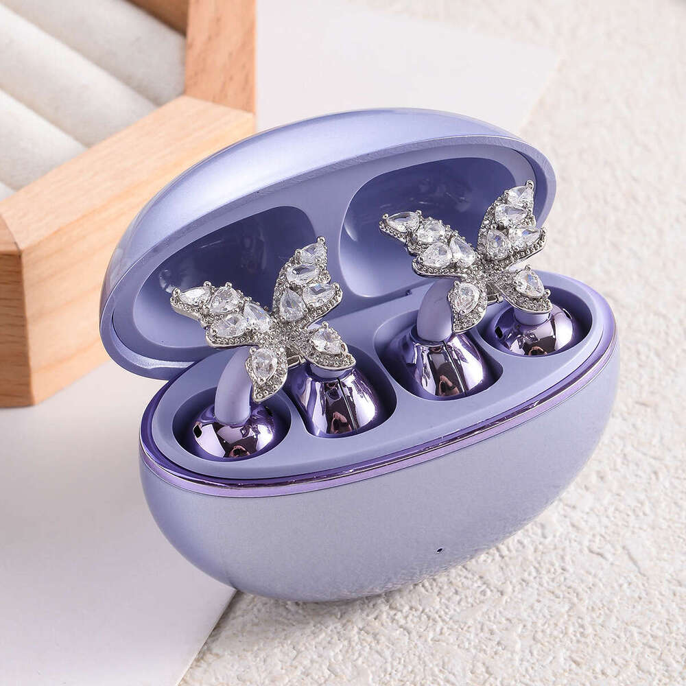 Runna Compatible Bluetooth Earphones Ear Clip Jewelry Inlaid with Zircon Butterfly Earrings for Women