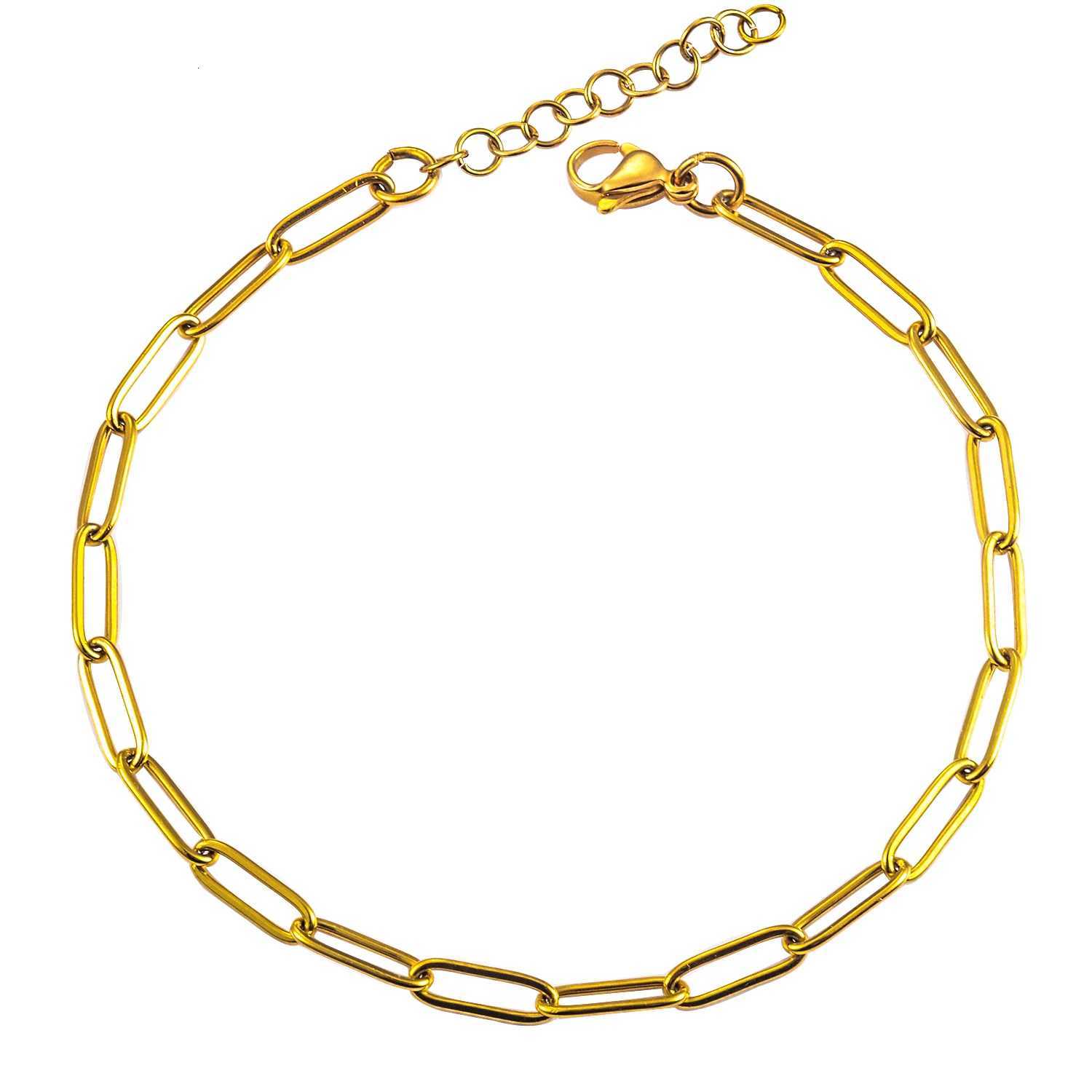 25274mm Width Paperclip Link bracelet Stainless Steel Gold Color Long Chain Punk For Women Men Jewelry GiftL251018 H260202