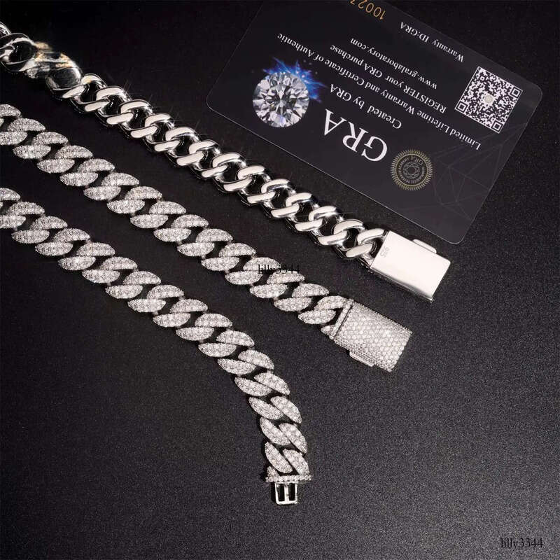 Hot Sale Moon Shape Hip Hop Jewelry Iced Out 12mm Sliver Lab Dia Moissanite Cuban Link Chain