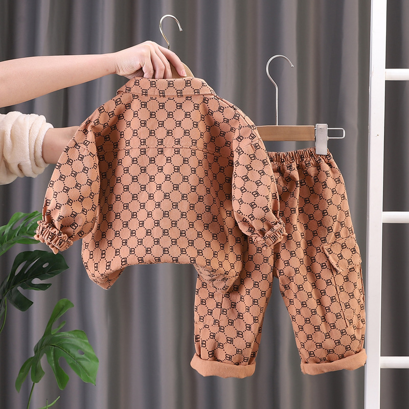 Free Shipping 2025 Korean Style Plaid Two-Piece Set, Trendy Boys Girls Spring Fall Outfits, Baby Casual Clothes 0-5 Years