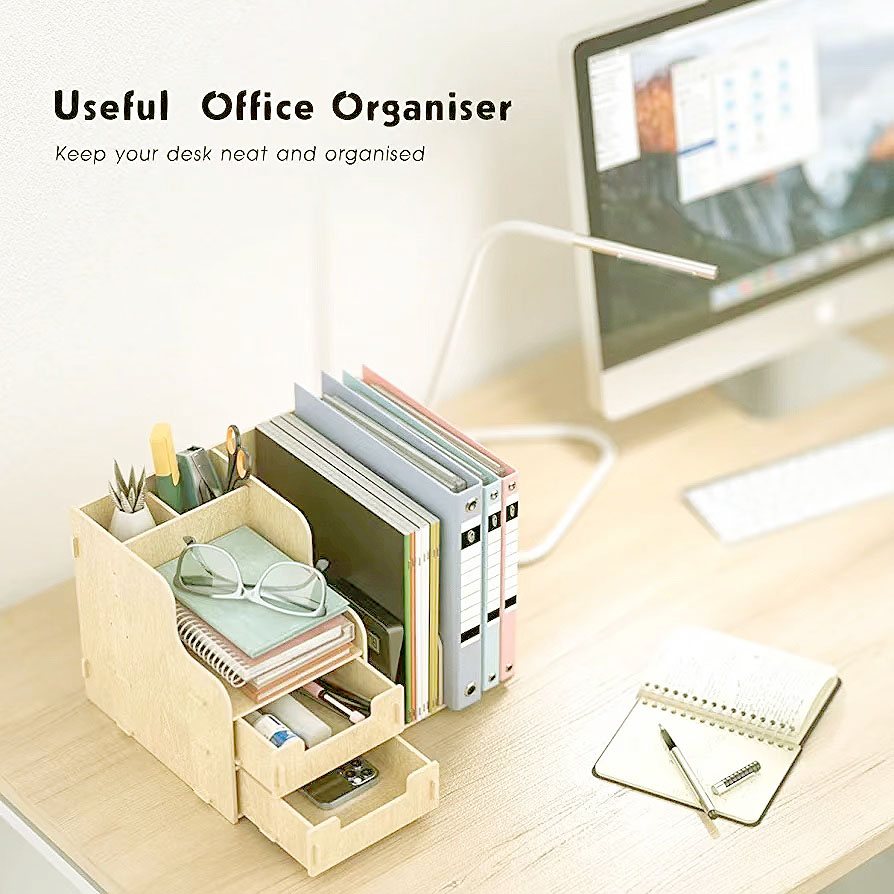Multi-Level Stackable Desk Organizer with Drawers Space-Saving Workspace Solution