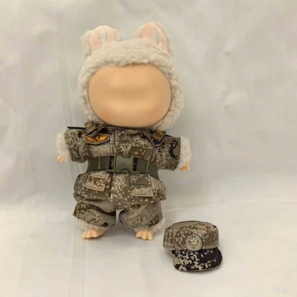 Anime for 17cm Labubu Doll Outfits Designer Luxury Doll Clothes Plush Toys Military uniform Set Soldier Clothes Accessories GiftT251018