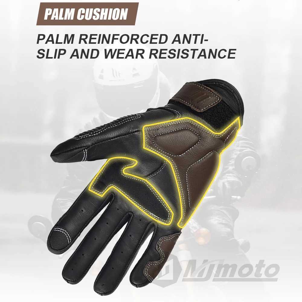 With CE Approved Summer Retro Perforated Leather Motorcycle Gloves Men Women Full Finger Motocross Dirt Biker Glove Guantes Moto Z251018