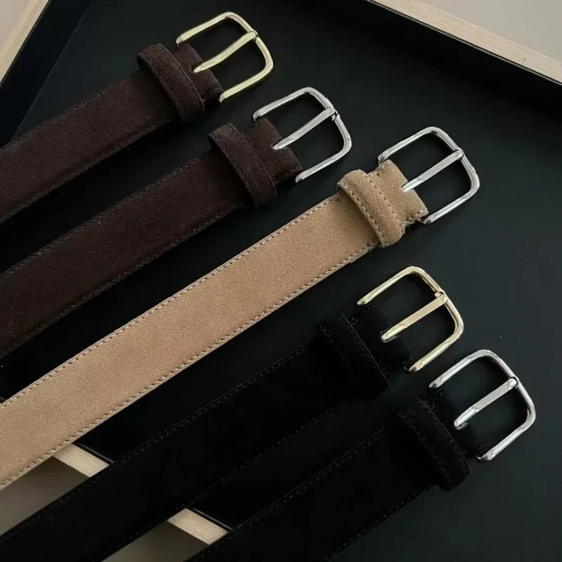 Classic square buckle leather back leather belt 3CM wide suede belt for both men and women 251013