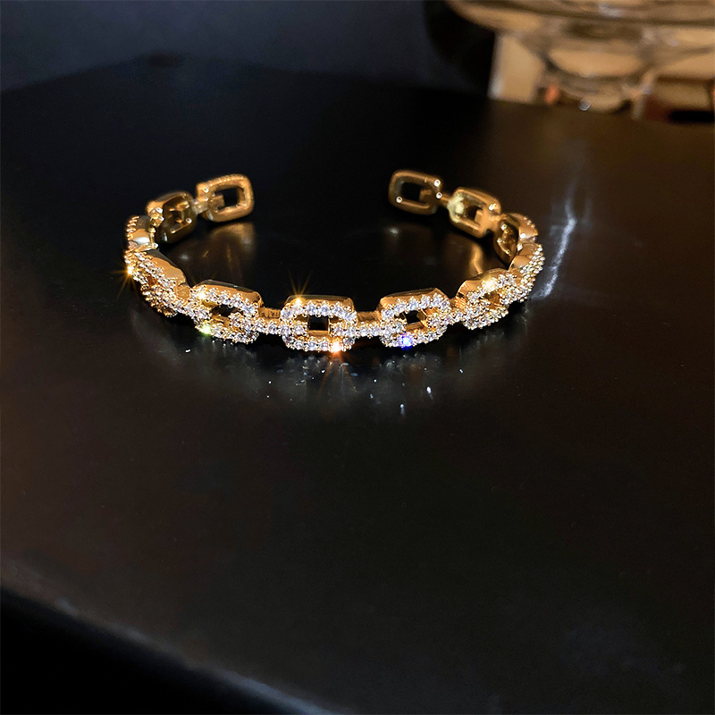 Real Gold Plated Zircon Chain Open Bracelet Dongdaemun New Super Shiny Elegant High-end Fashion Jewelry - view 6