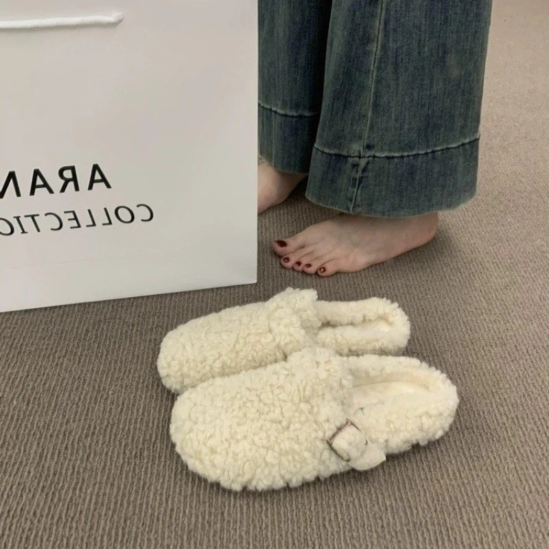 Fur Boston Clogs For Women Winter Fashion Cork Insole Warm Plush Slippers Shoes With Arch Support Cozy Home Furry Suede Mules 251013