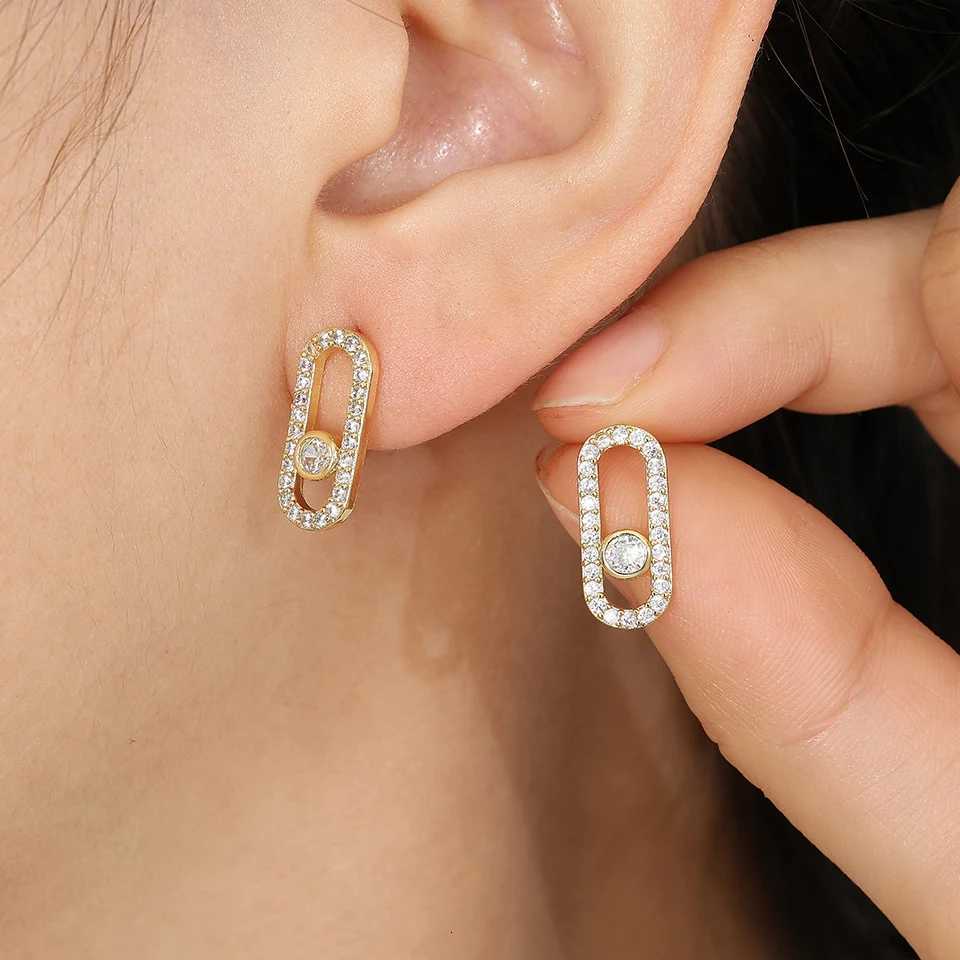 Classic Geometric Paper Clip Stud Earrings for Women Shiny Zircon Wedding Party Jewelry Gift Exquisite Y251018