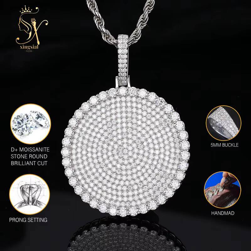18K Gold Plated Jewelry Pass Diamond Tester 925 Sterling Silver Vvs Hiphop Diamond Necklace Round Hiphop Moissanite Pendant
