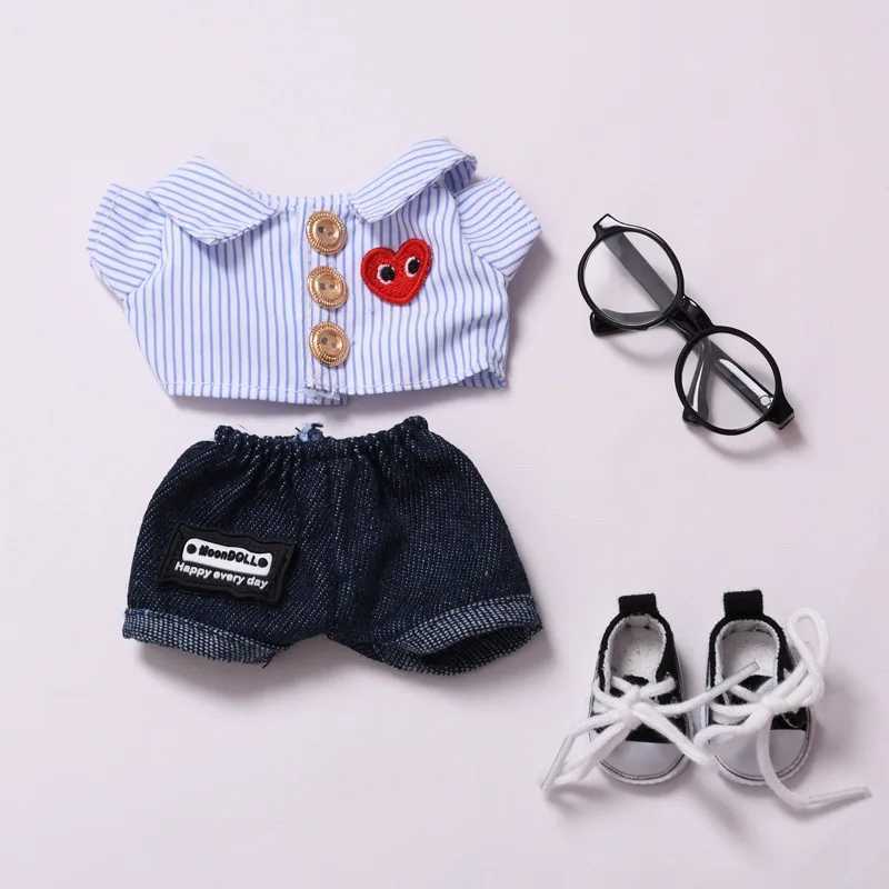 For 17cm Labubu Clothing Set Heartshaped Striped Shirt Glasses Shoes V1 V2 V3 Labubu Clothes Outfit DIY Doll Accessories ToysT251018