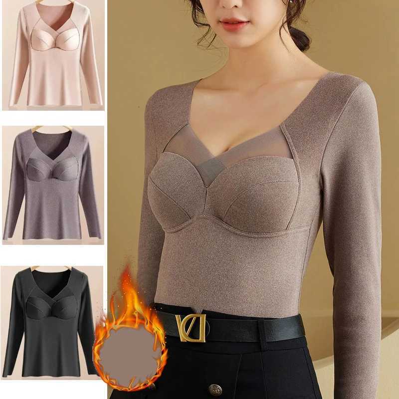 1pcs Women Autumn Winter Longsleeved Tshirt Thermal Underwear Thick Top Plus Size Thermal Underwear With Chest Cushion T251018