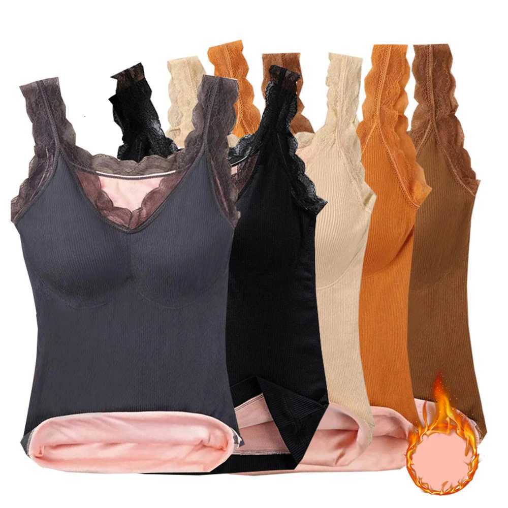 Womens Thermal Underwear Soft Female Lace Vneck Sexy Slim Vest Camisole Inner Wear Intimate Winter Clothing Thermal Undershirt T251018