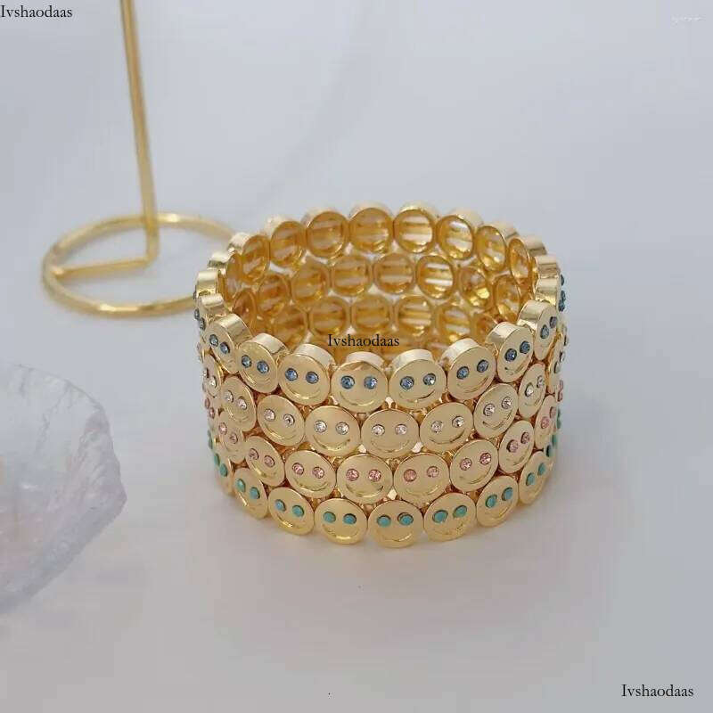 Gold Color Fashion Happy Face Girls Bracelet Cubic Zirconia Beads Golden Women Men Gifts Jewelry Access