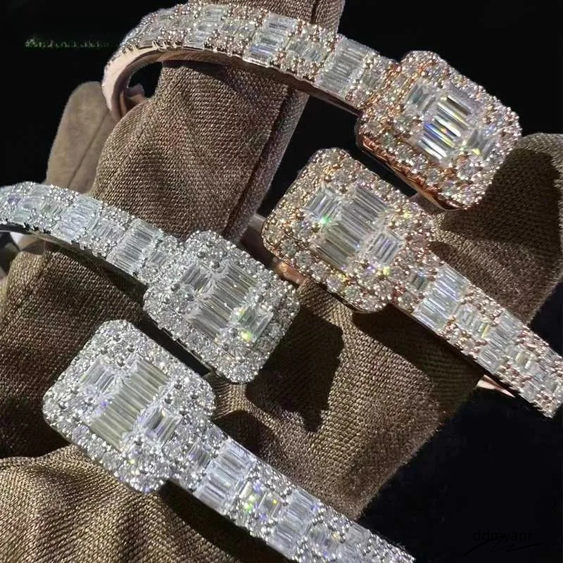 Fashion ddmyApr Bangle Bracelet Sterling Sier, Baguette Cut Style - Statement Jewelry For Couples