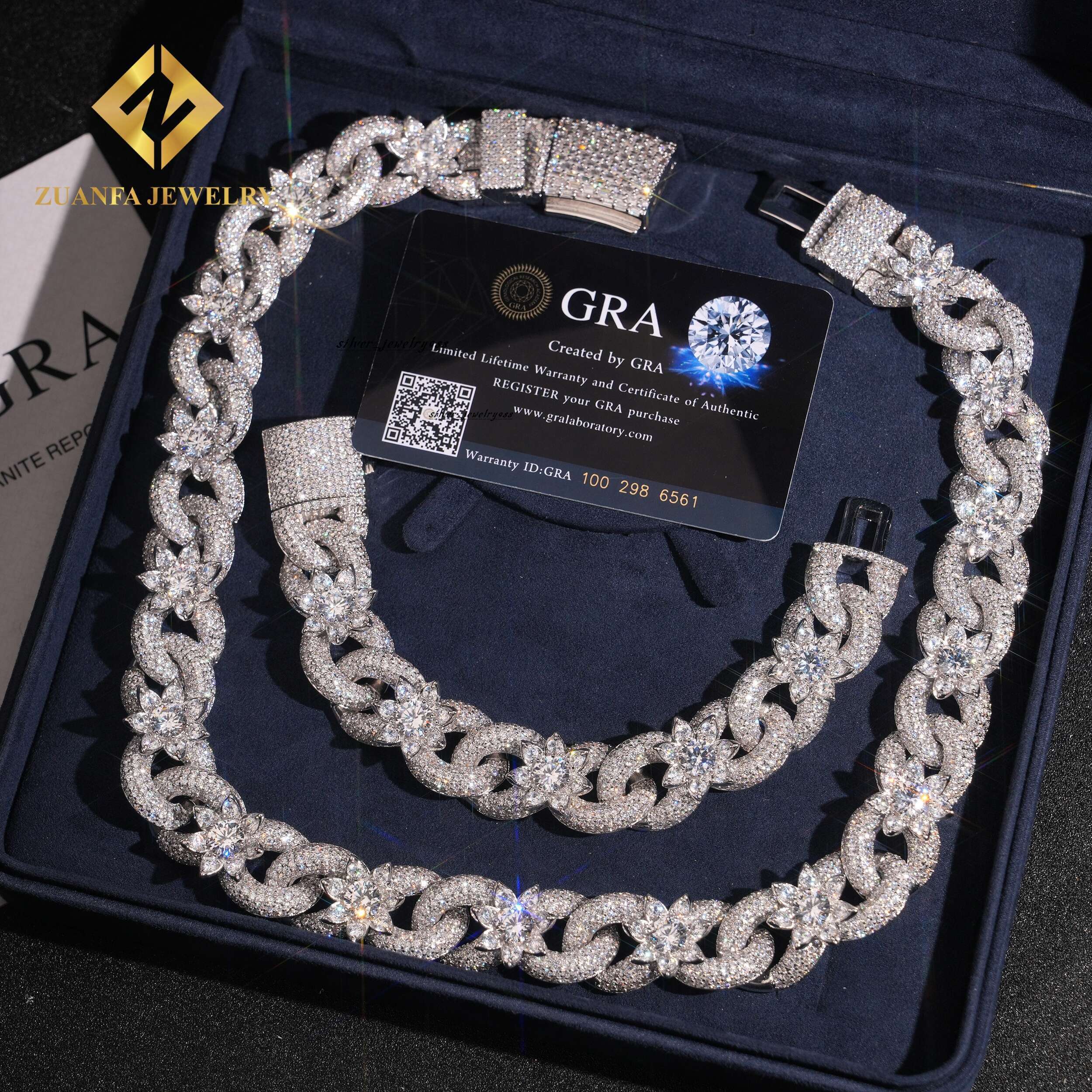 18mm Cuban Link Chain Infinity Flowers for Men Miami Necklace Iced Out Hip Hop Jewelry in 925 Silver Moissanite Diamond Mosaic