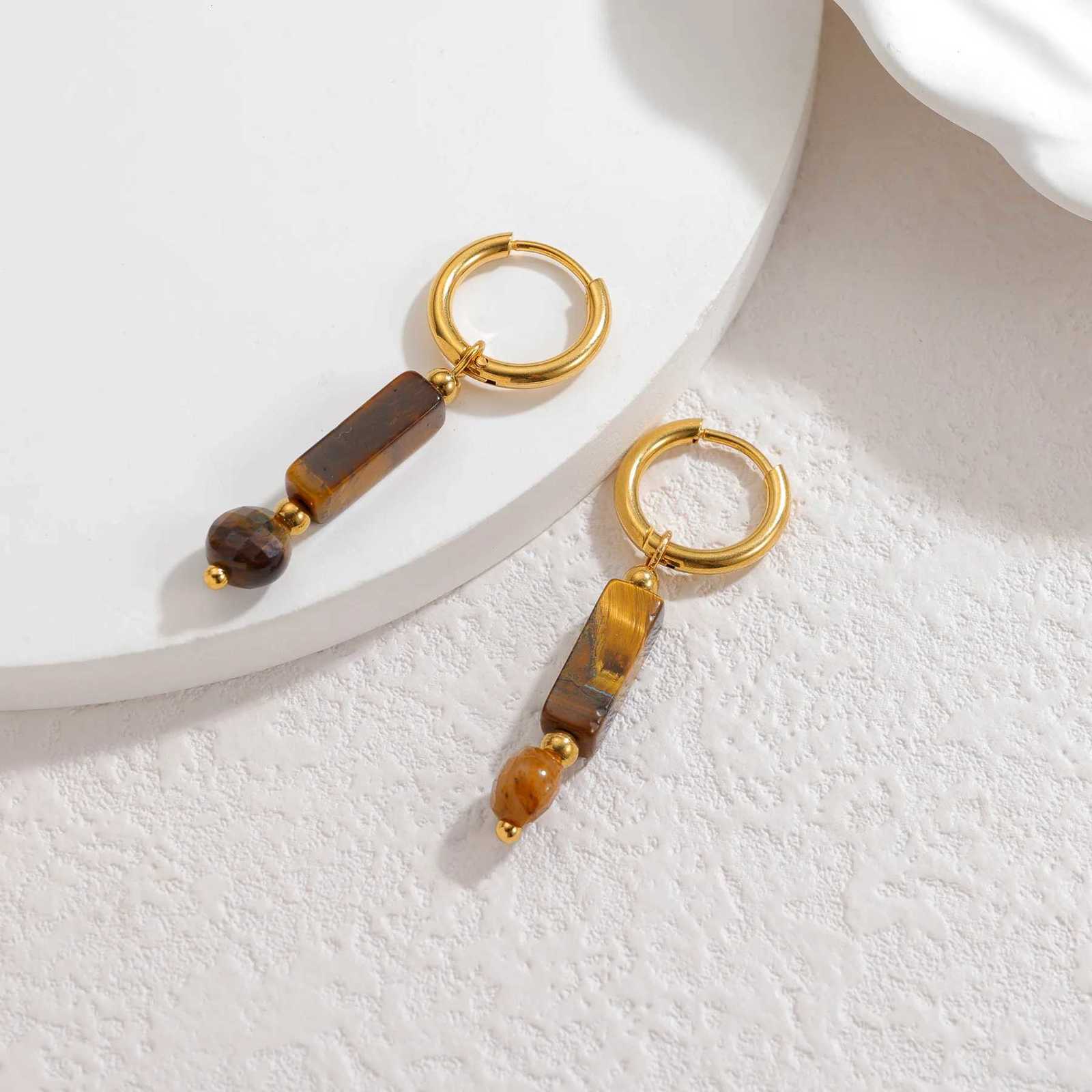 Kissmoon Vintage Ethnic Style Maillard Brown Pillar Earrings Stainless Steel for Womens Daily Wear Autumn Winter Jewelry Gift Y251018