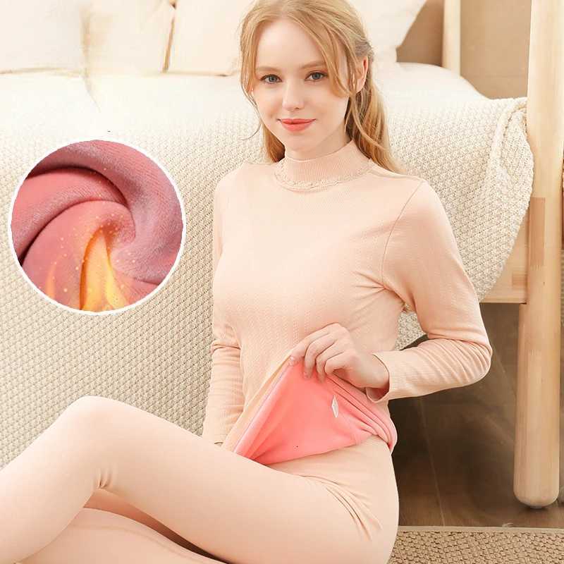Thermal Underwear Womens Thick and Velvet Midhigh Neck Wool Fleece To Keep Warm Tops Body Tights Autumn Clothes Cotton Winter T251018