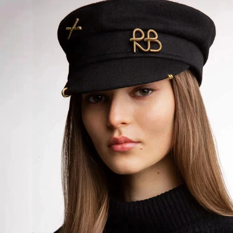 Earring Woolen Militray Hats Women Fashion Letter RB Flat Top Cap Casual Outdoor Gorras Visor Sun Hat Navy Hats 251016