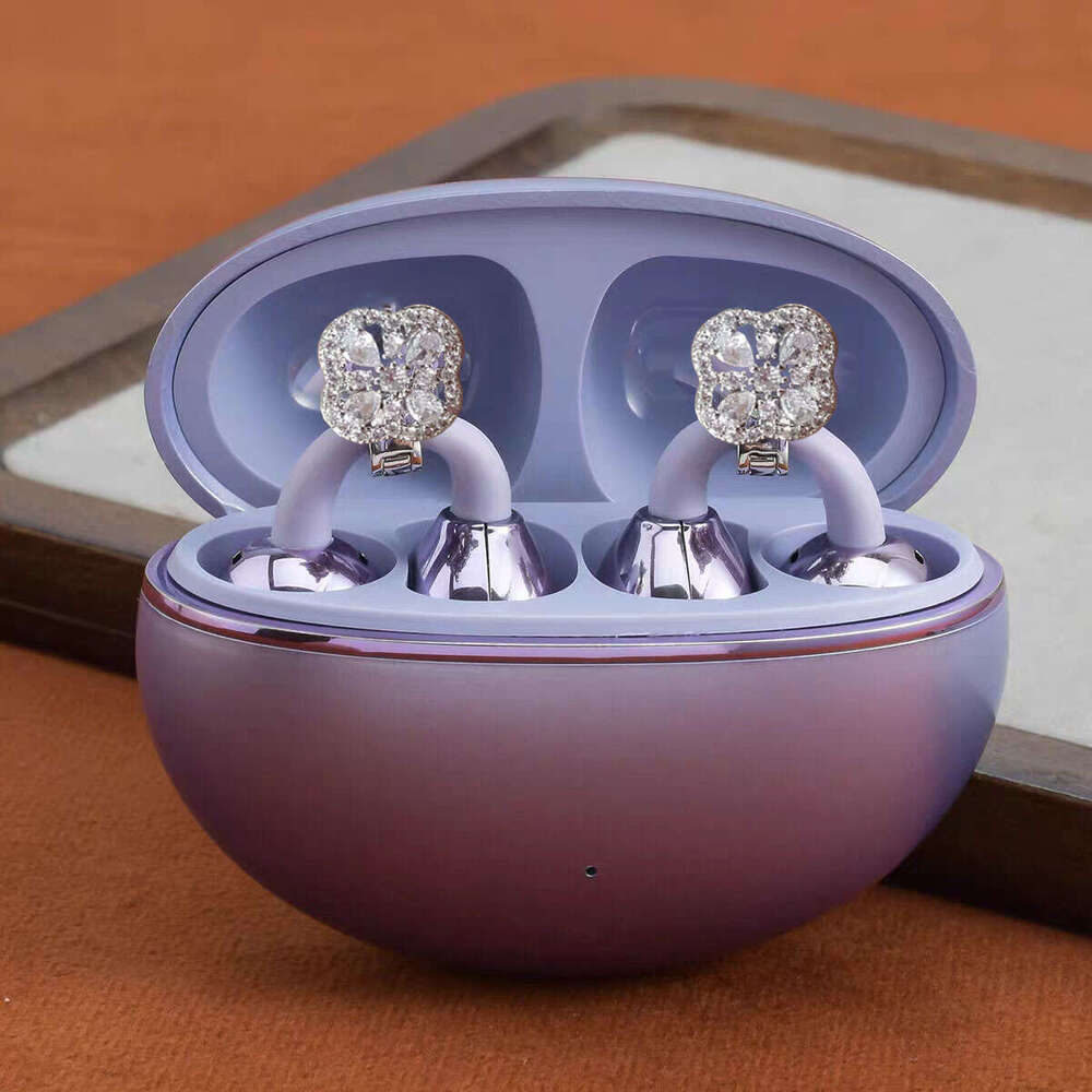 Sparkling Zircon Four-Leaf Clover Dia Buckle Decoration Bluetooth Earphone Accessories Detachable Ear Clip