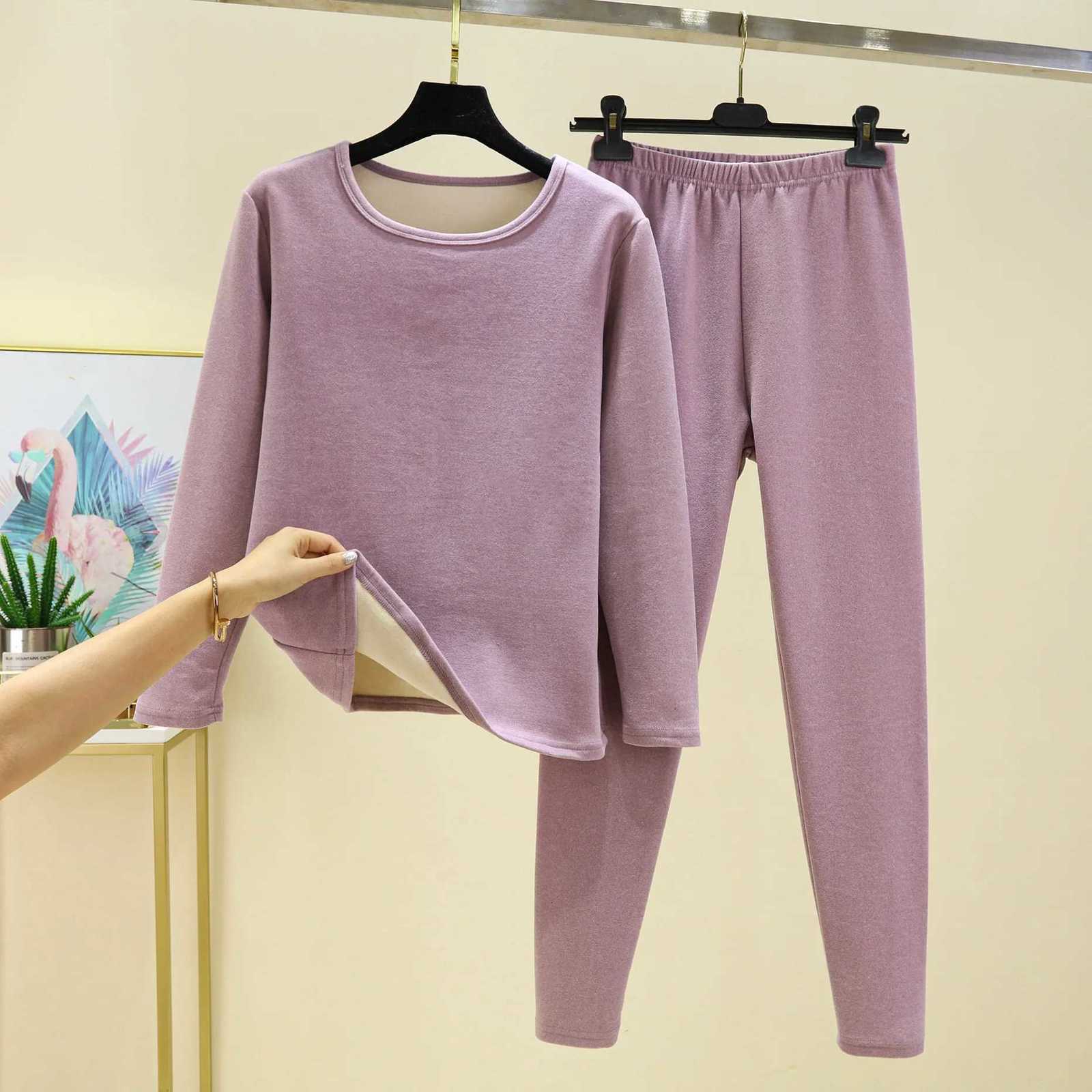 Derong velvet warm suit for women autumn and winter solid color new style brushed bottom autumn clothes autumn pants large size T251018