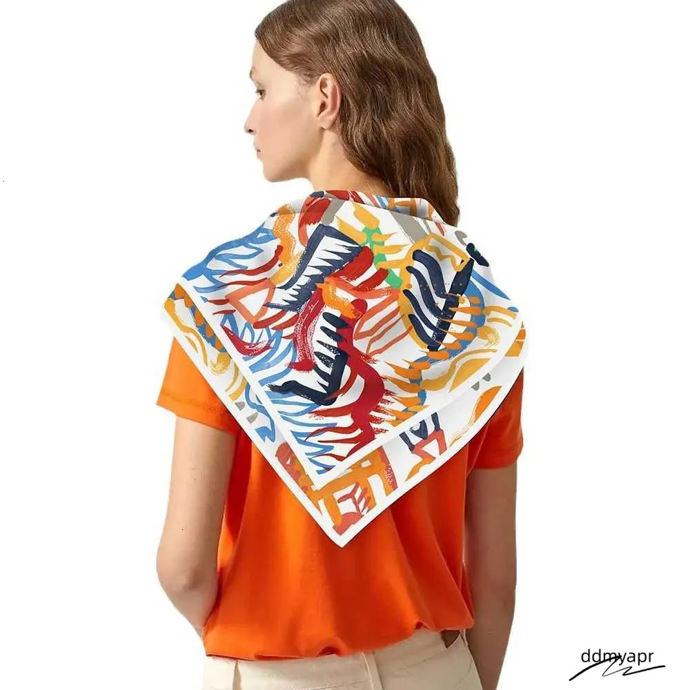 ddmyApr 90Cm Twill Silk Scarf Shawl Graffiti Horse Print Square Women Hijabs Bandana Foulard Neckerchief Head Scarves M250709