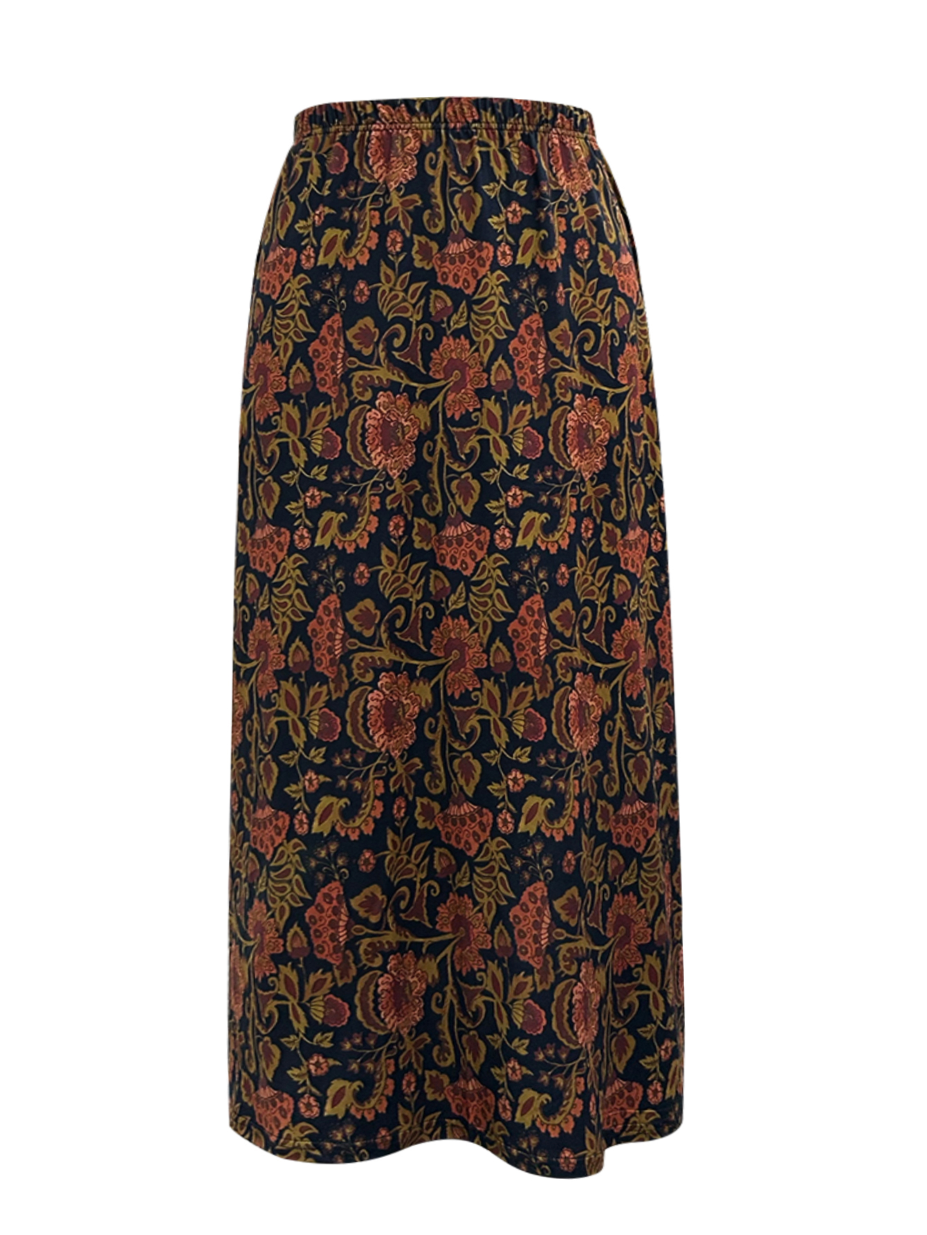 Women's Plus Size Autumn Winter Retro Floral Print Midi Skirt - Casual Fashion Versatile Skirt-YL24076