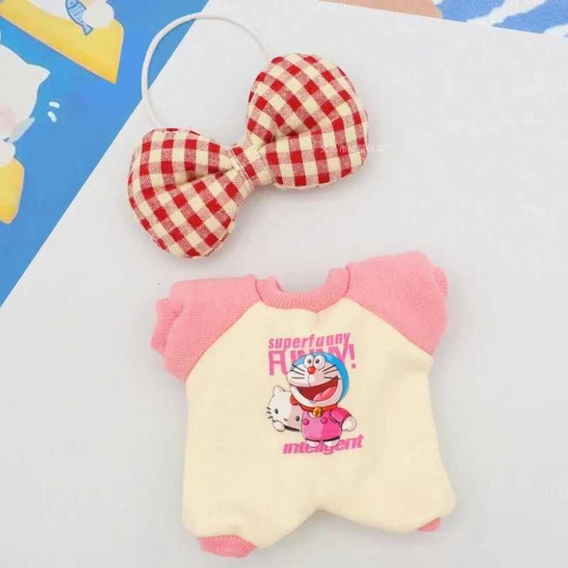 For 17cm Labubu Doll Clothes cute cartoon jumpsuit Doll Clothes sweet set Dolls Accessories grid bow Decoration Little ClothsT251018