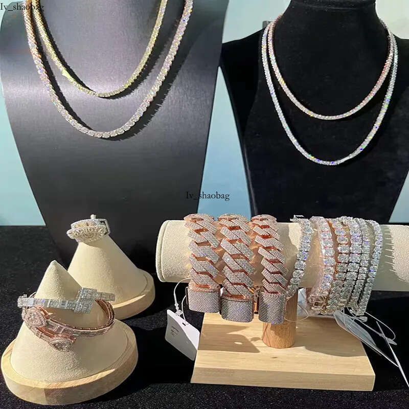 High-End Sier Moissanite Iced Cuban k Chain 18mm Rose Gold Plated VVS Pass Dia Tester Necklace for Gift