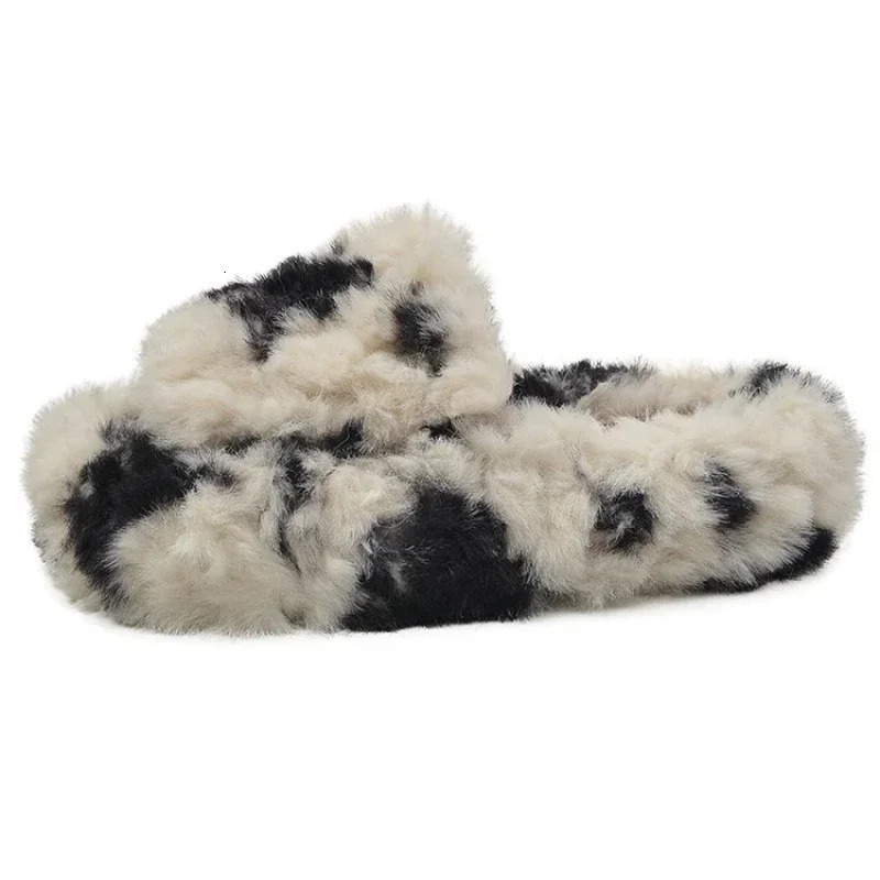 Women Thick Platform Warm Fluffy Slippers Female Autumn Comfortable Non Slip Home Warm Shoes Woman Thick Soled Plush Flipflops 251013