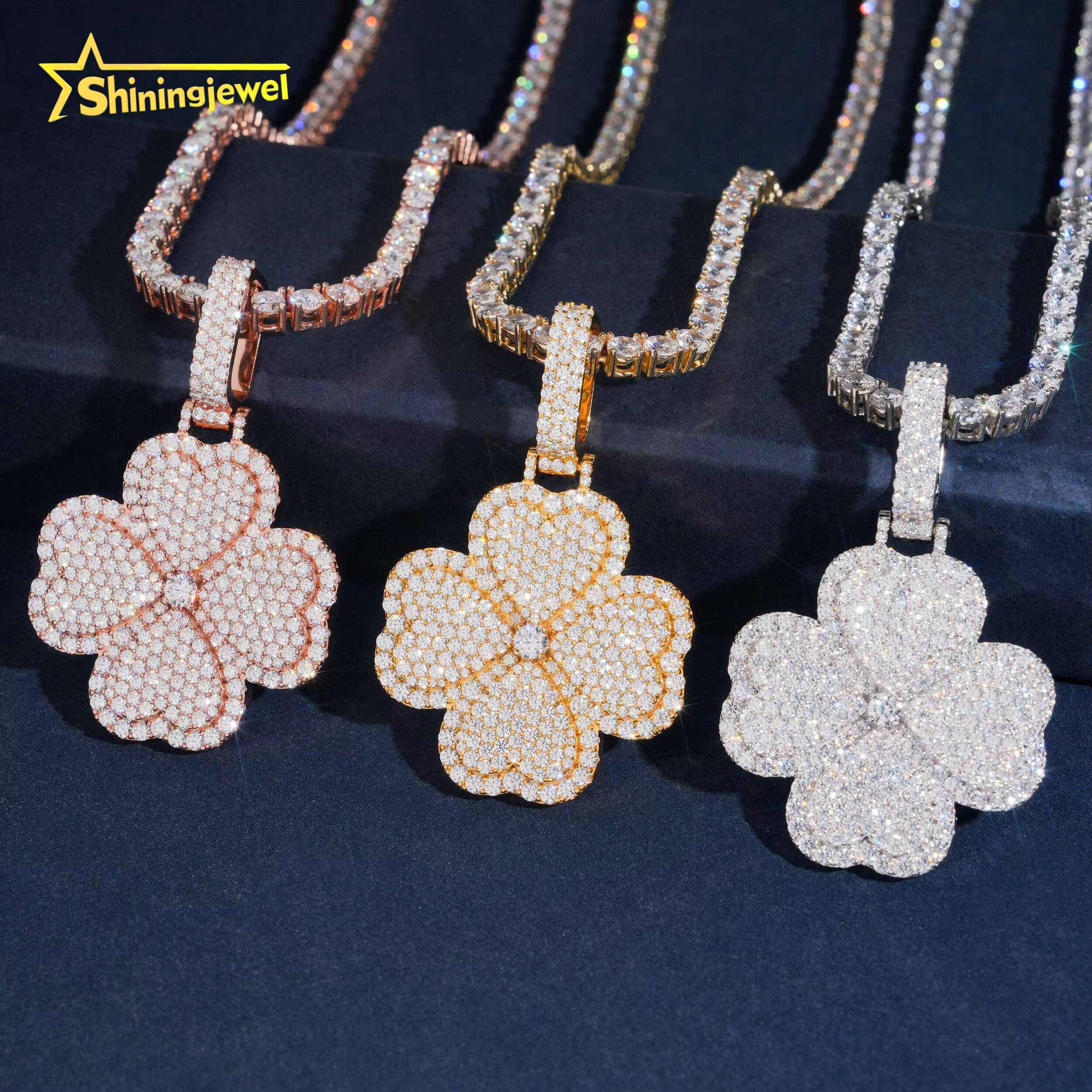 New Arrival VVS Moissanite Heart Pendant Jewelry Iced Out Diamond Hip Hop Moissanite Jewelry 925 Silver Clover Pendant Charm