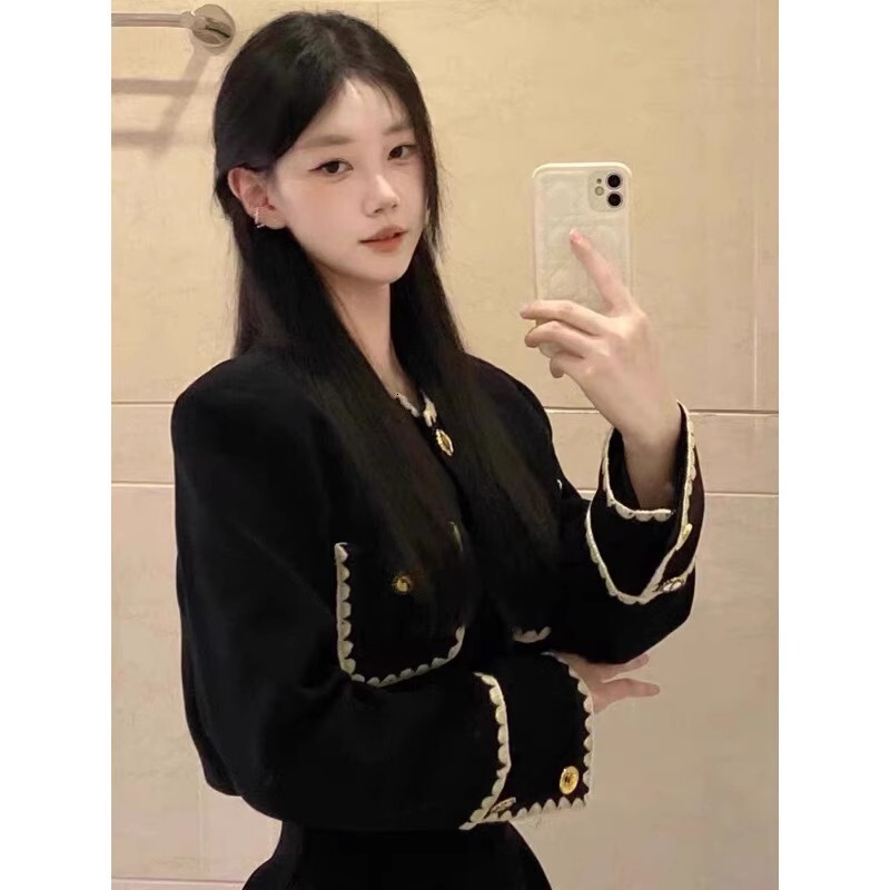 2025 autumn luxury new high-end autumn and winter lightweight luxury thick short top, high waist skirt, college style two-piece designer fashion jacke
