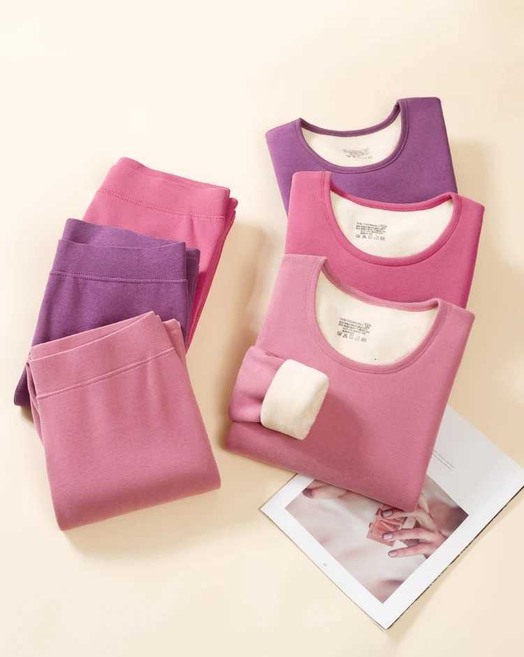 FW24 Womens Wool silk thermal underwear sets half high neck fleeced wool thicken cold long John for winter wear T251018