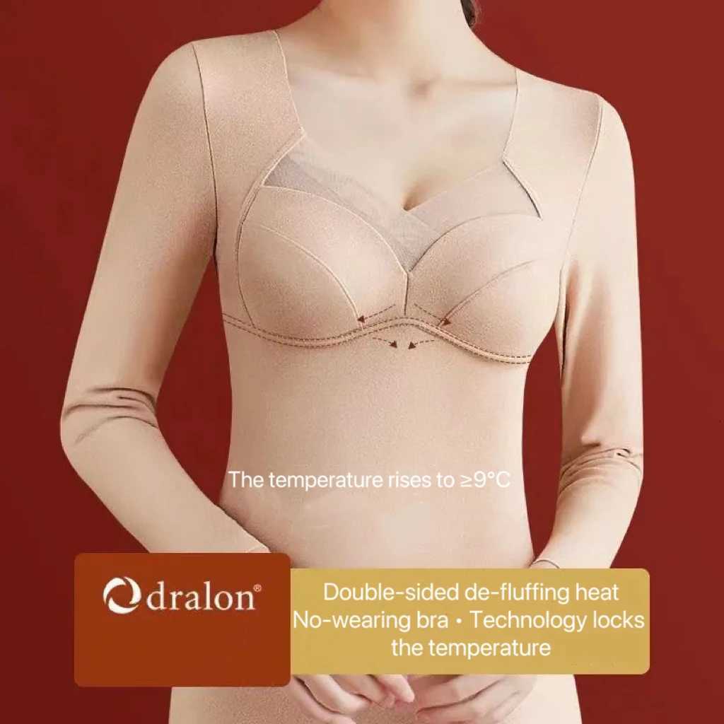 1pcs Women Autumn Winter Longsleeved Tshirt Thermal Underwear Thick Top Plus Size Thermal Underwear With Chest Cushion T251018