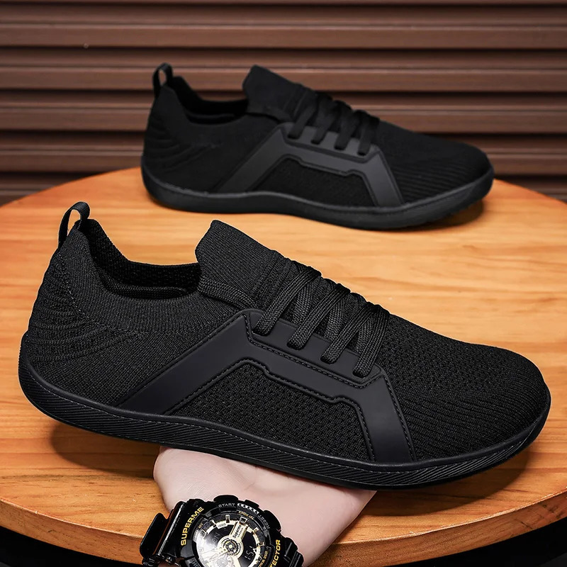 Wide Toe Barefoot Shoes for Unisex Minimalist Artificial Mesh Sneakers Lightweight Adjustable Slip On Walking Shoes for Men 251013