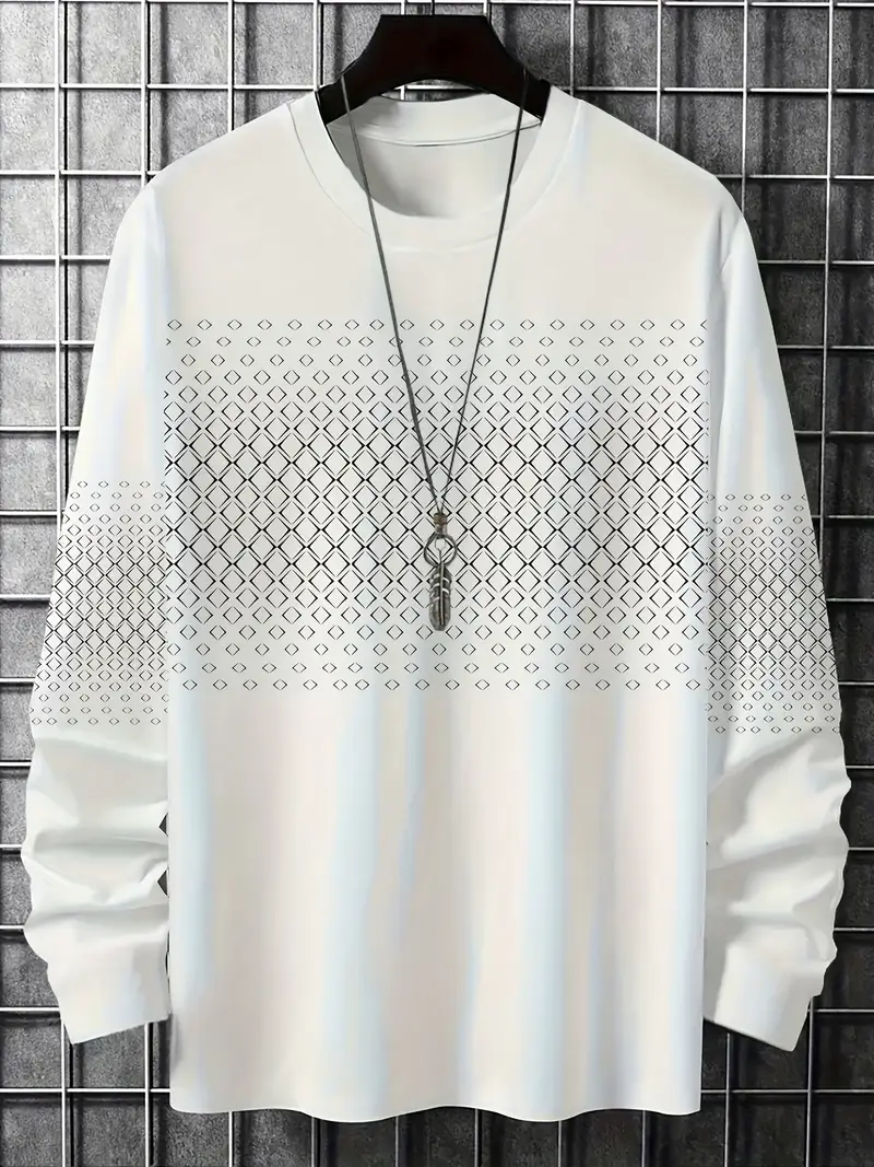 Men's Geometric Grid Graphic Oversized Crew Neck Sweatshirt - Casual Streetwear Top 2-4-1