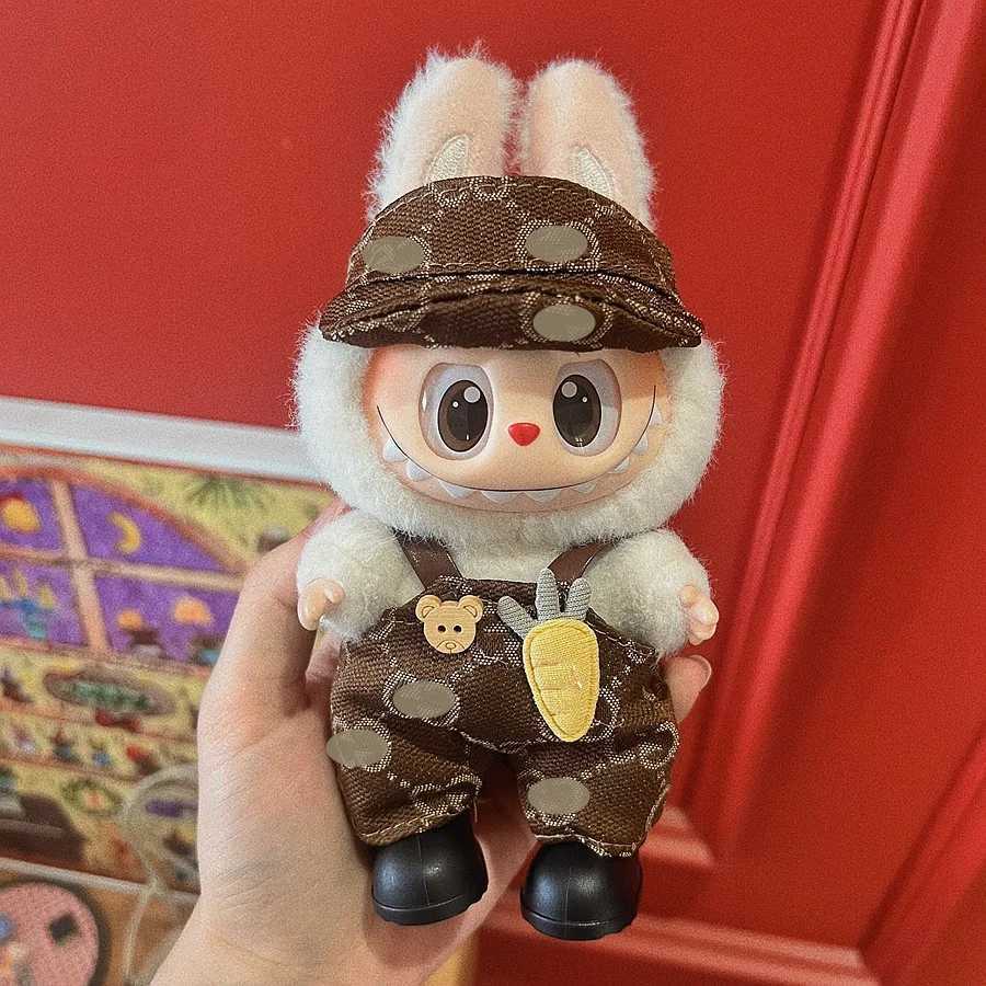 For 17cm Labubu Doll Clothing Luxury Overalls Pants Hat Set Bow Headband Dress V1 V2 V3 Labubu Outfit Set DIY Doll AccessoriesT251018