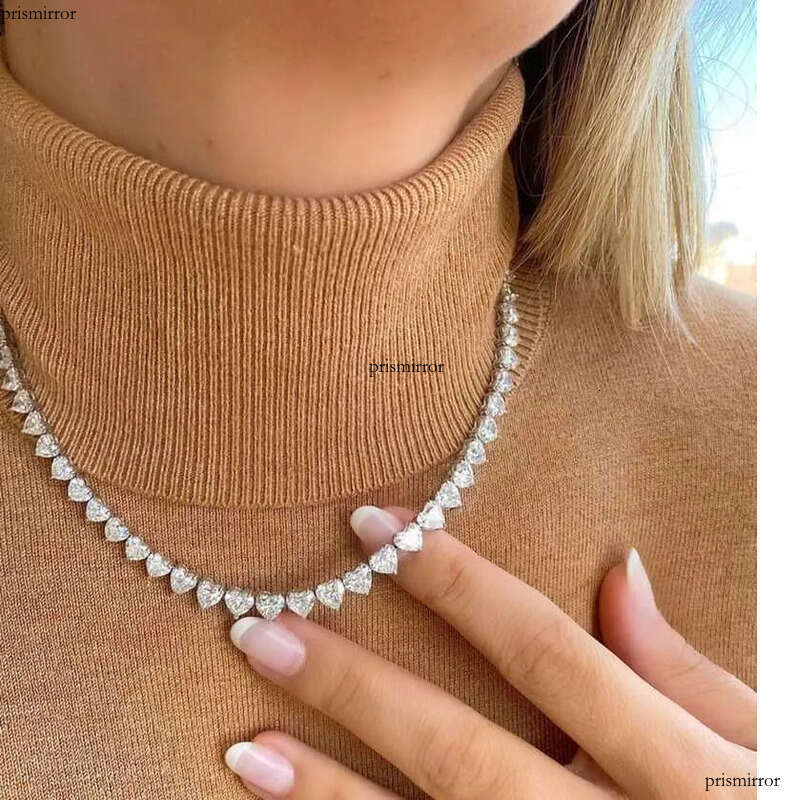 Fashion Fine Jewelry Custom Heart Cut Iced Out Moissanite Link Hip Hop Sterling Sier Tennis Chain Necklace